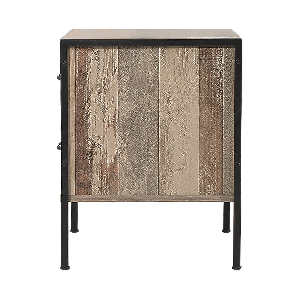 Bedside Table 2 Drawers, Black Oak, Metal Frame - Artiss