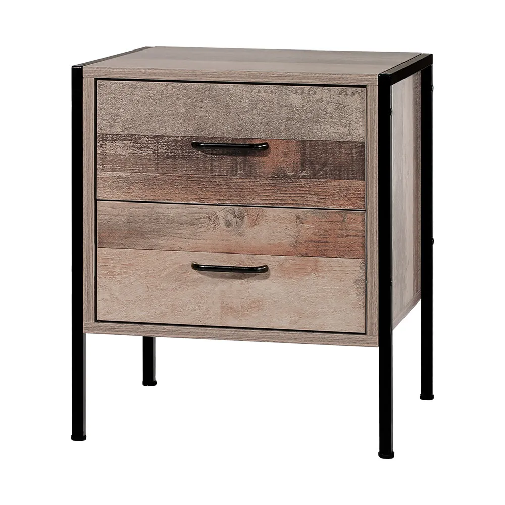 Bedside Table 2 Drawers, Black Oak, Metal Frame - Artiss