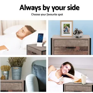Bedside Table 2 Drawers, Black Oak, Metal Frame - Artiss
