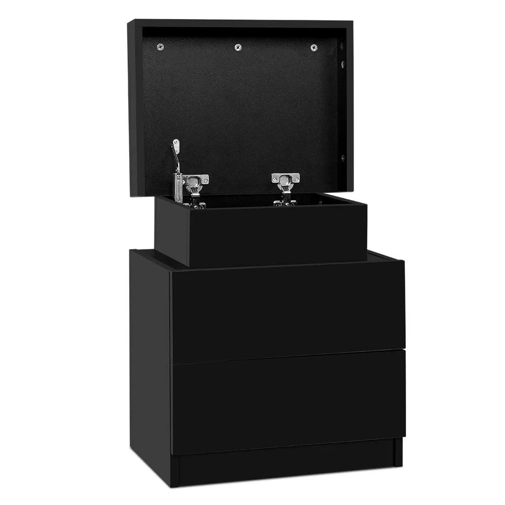 Black Bedside Table 2 Drawers Lift-up Storage - Artiss
