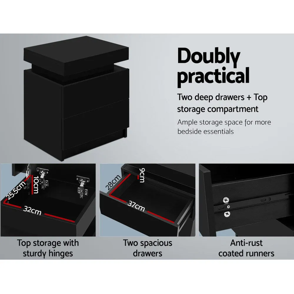Black Bedside Table 2 Drawers Lift-up Storage - Artiss