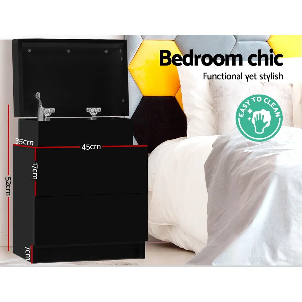 Black Bedside Table 2 Drawers Lift-up Storage - Artiss