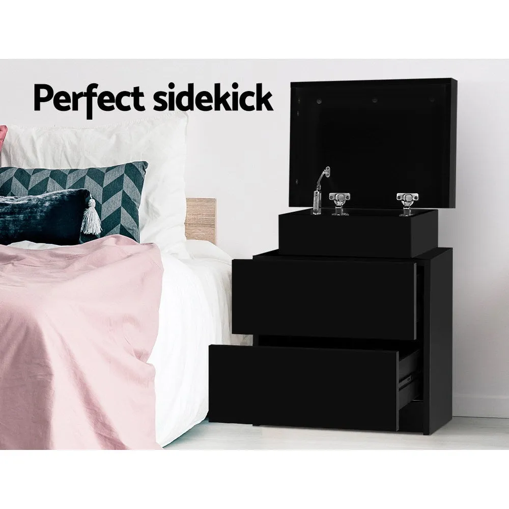 Black Bedside Table 2 Drawers Lift-up Storage - Artiss