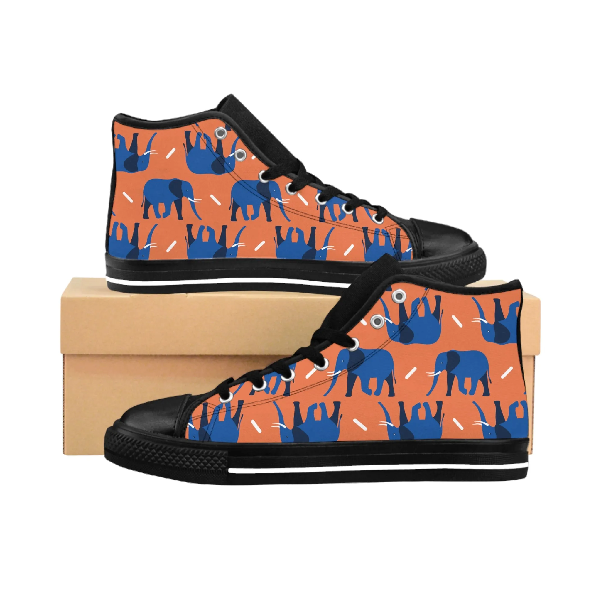 Blue Elephant Orange Background Women's Classic Sneakers