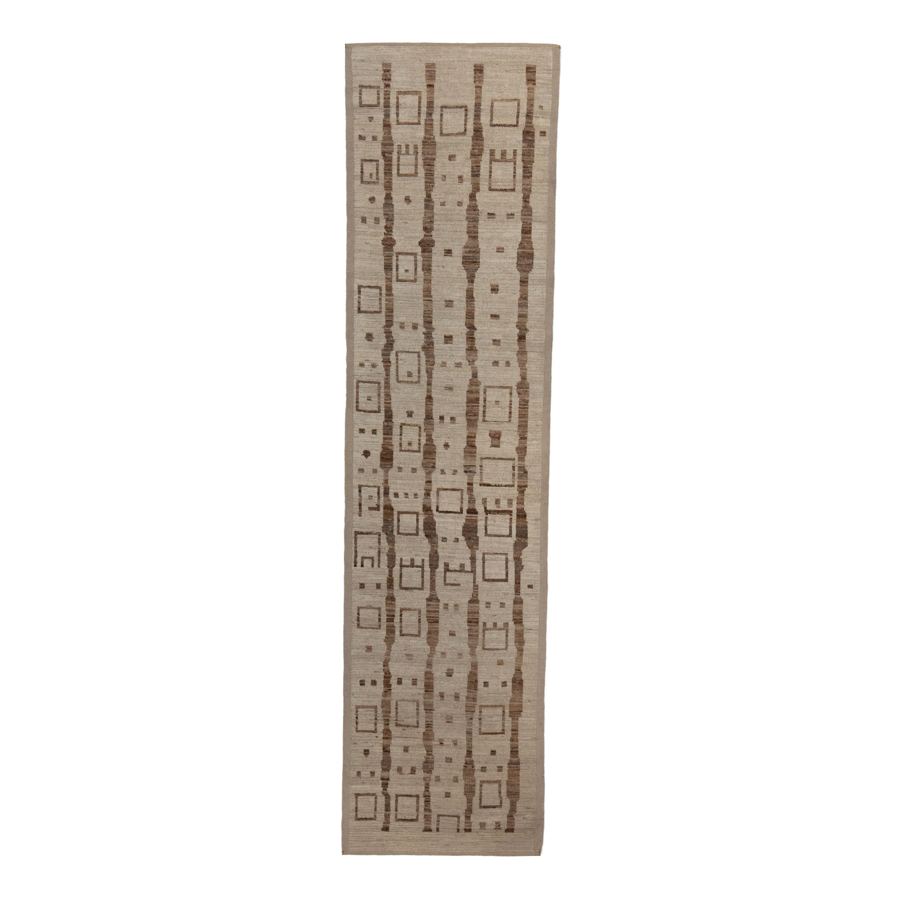 Brown Zameen Transitional Wool Rug - 3' x 13'1"