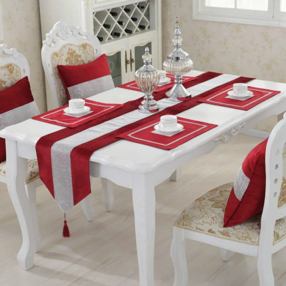 Crystal Trim Table Runner with 4 Pcs Placemats