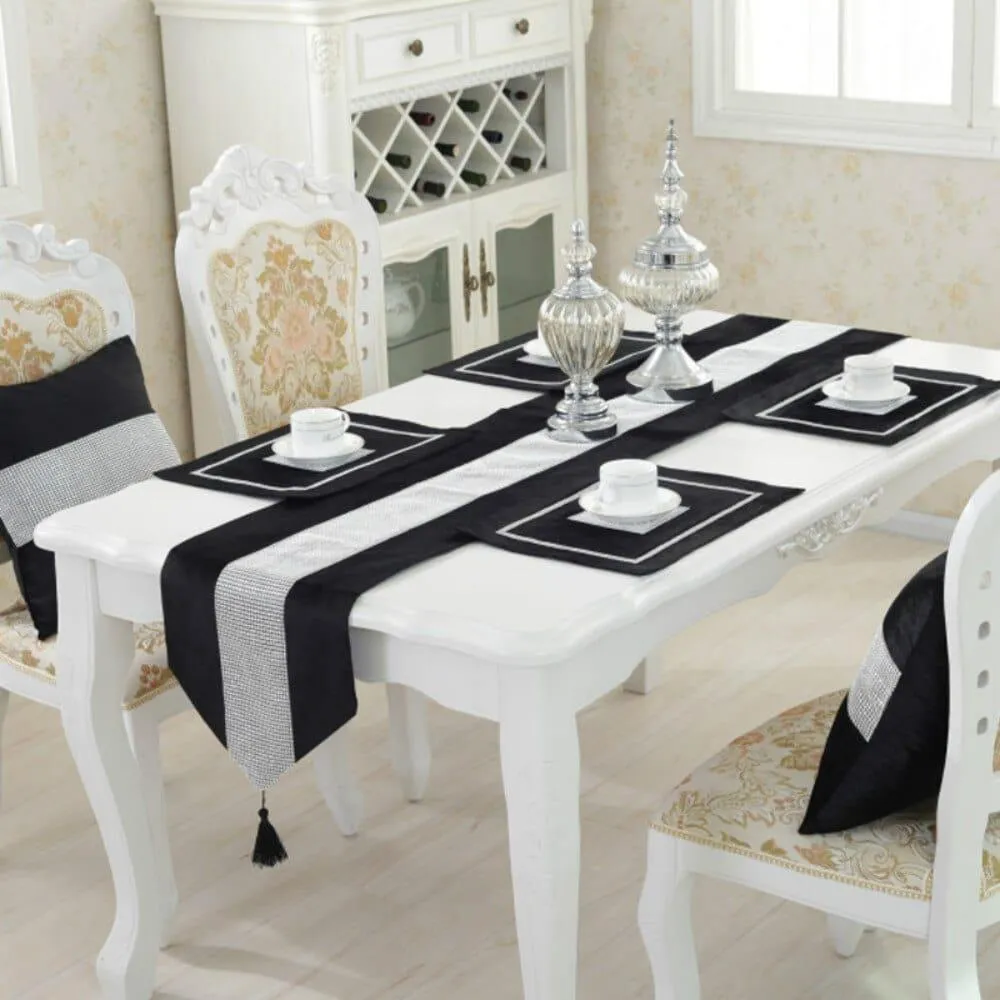 Crystal Trim Table Runner with 4 Pcs Placemats