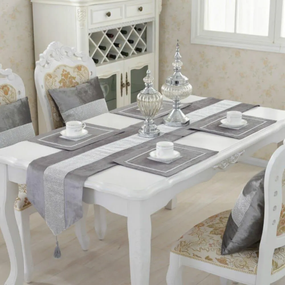 Crystal Trim Table Runner with 4 Pcs Placemats