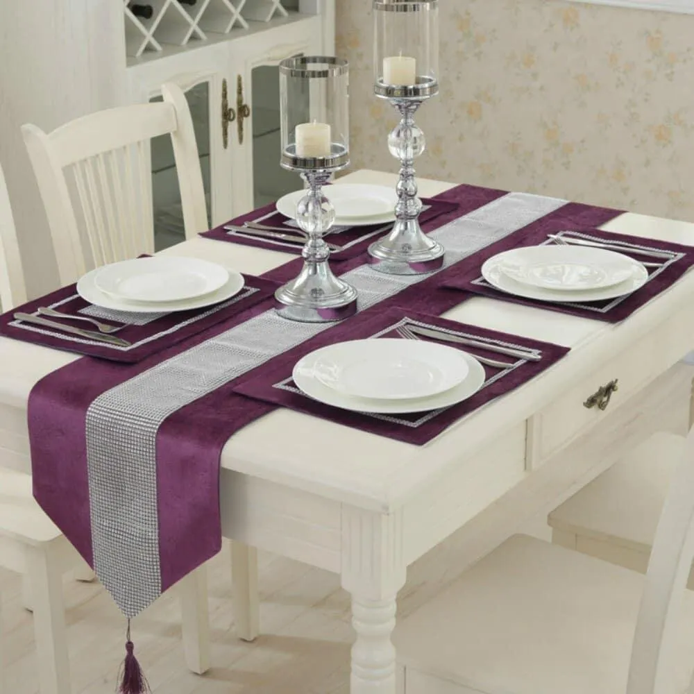 Crystal Trim Table Runner with 4 Pcs Placemats