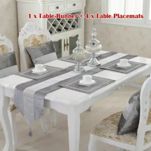 Crystal Trim Table Runner with 4 Pcs Placemats
