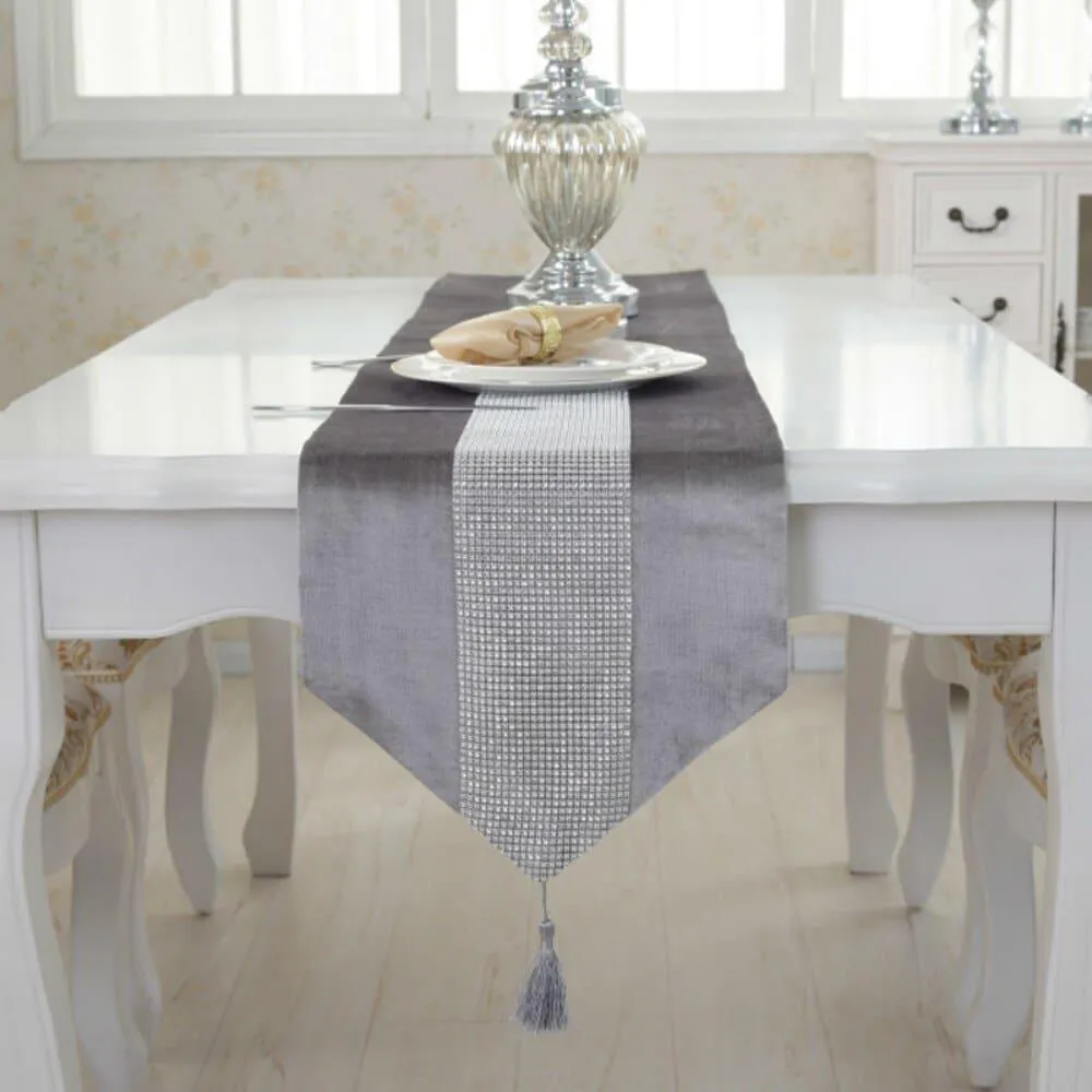 Crystal Trim Table Runner with 4 Pcs Placemats
