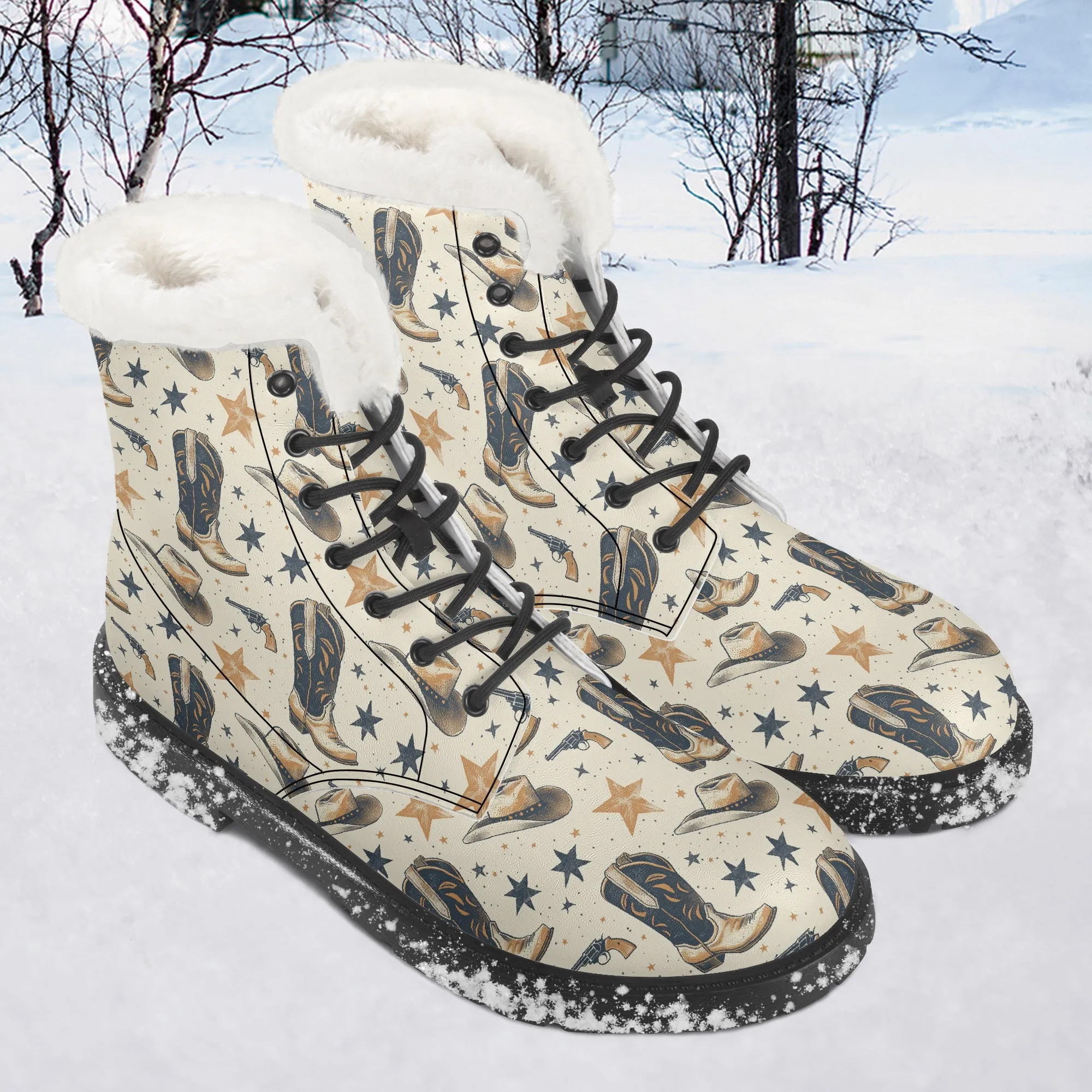 Faux Fur Leather Boots Country Boots 3
