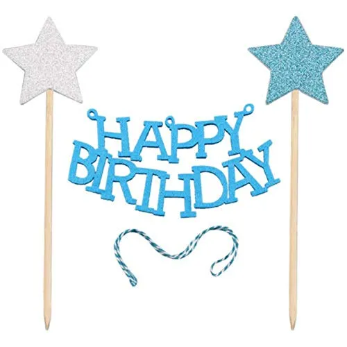 Happy Birthday Blue Bunting Cake Toppers