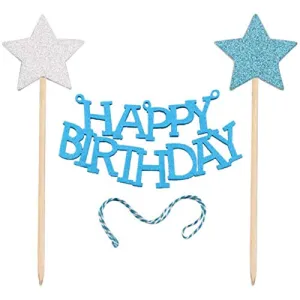 Happy Birthday Blue Bunting Cake Toppers