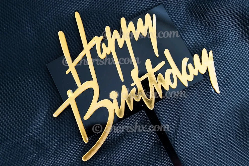 Happy Birthday Golden Cake Toppers