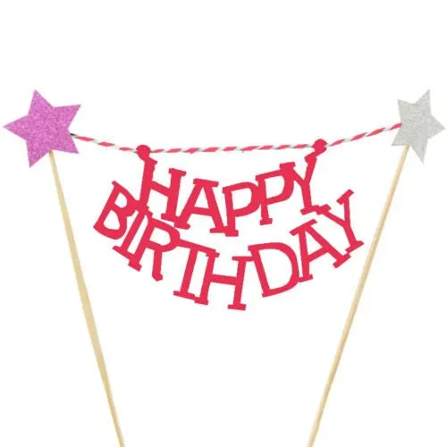 Happy Birthday Red Bunting Cake Toppers