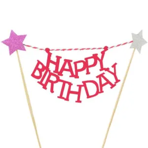 Happy Birthday Red Bunting Cake Toppers