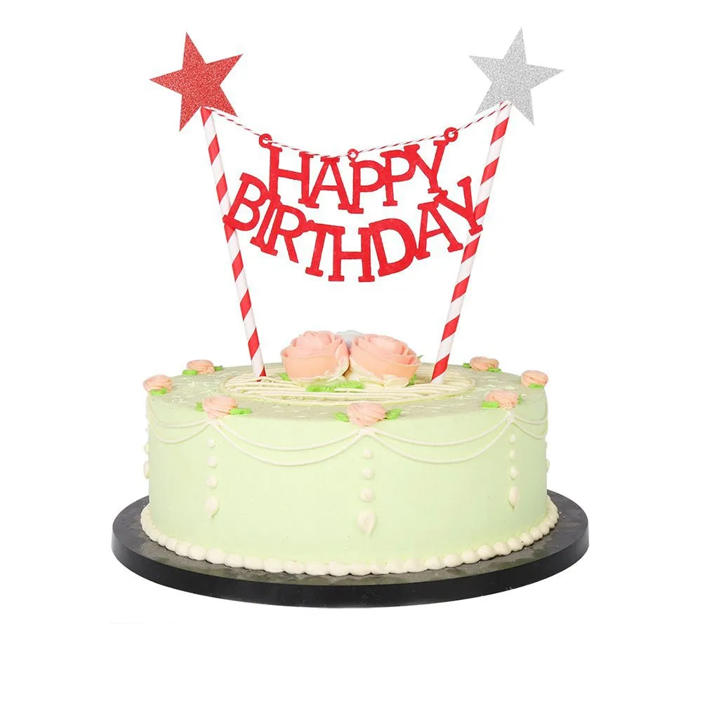Happy Birthday Red Bunting Cake Toppers