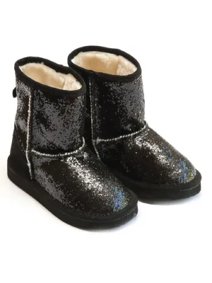 Lamour Girls Black Glitter Faux Fur Lining Glinda Fashion Boots 9-10 Toddler