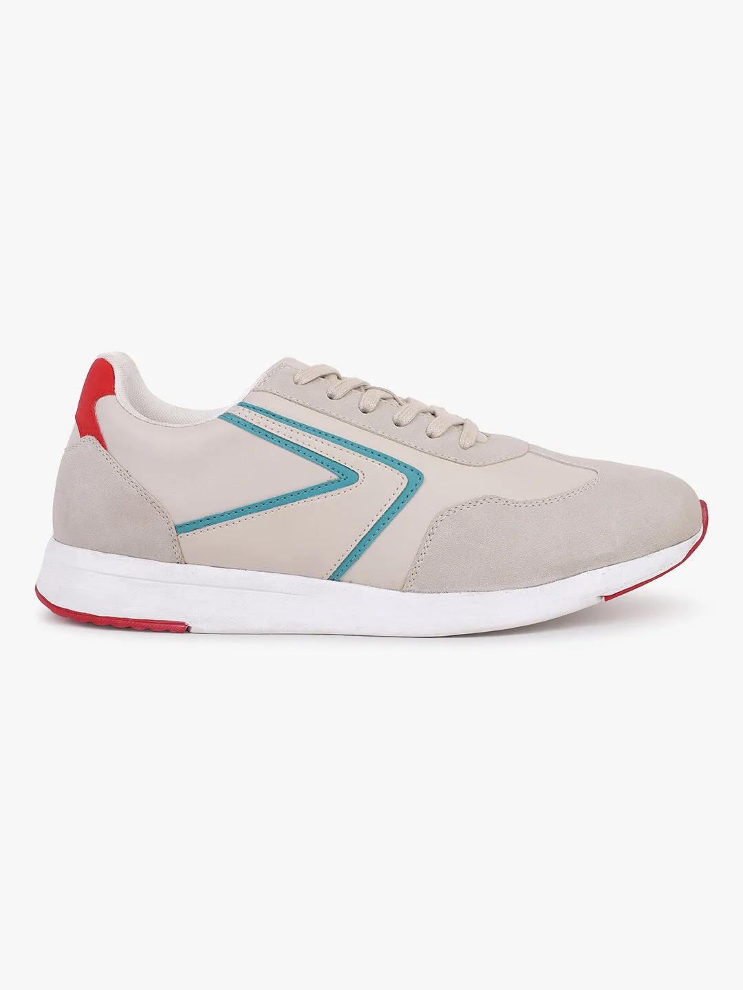 Men Lace-Up Beige Colorblock Casual Sneaker