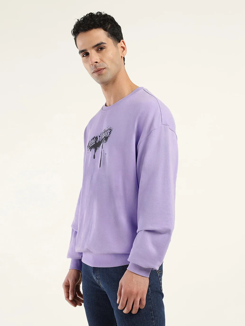 Men's Solid Lavender Crew Neck Sweatshirt