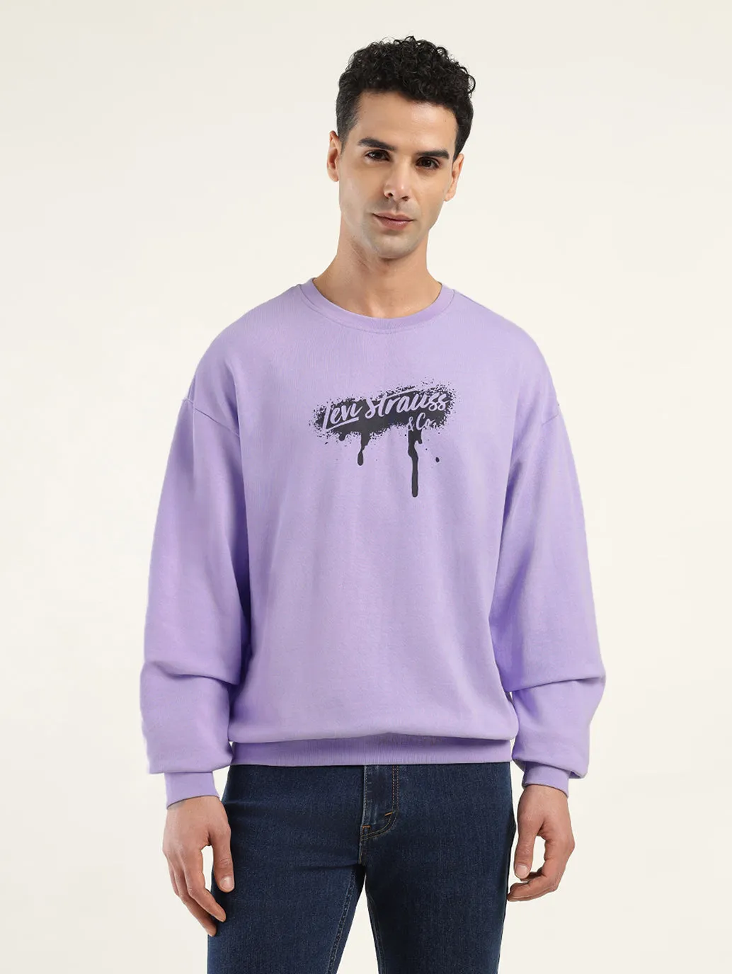 Men's Solid Lavender Crew Neck Sweatshirt