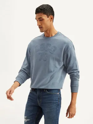 Men's Typographic Blue Crew Neck Sweatshirt