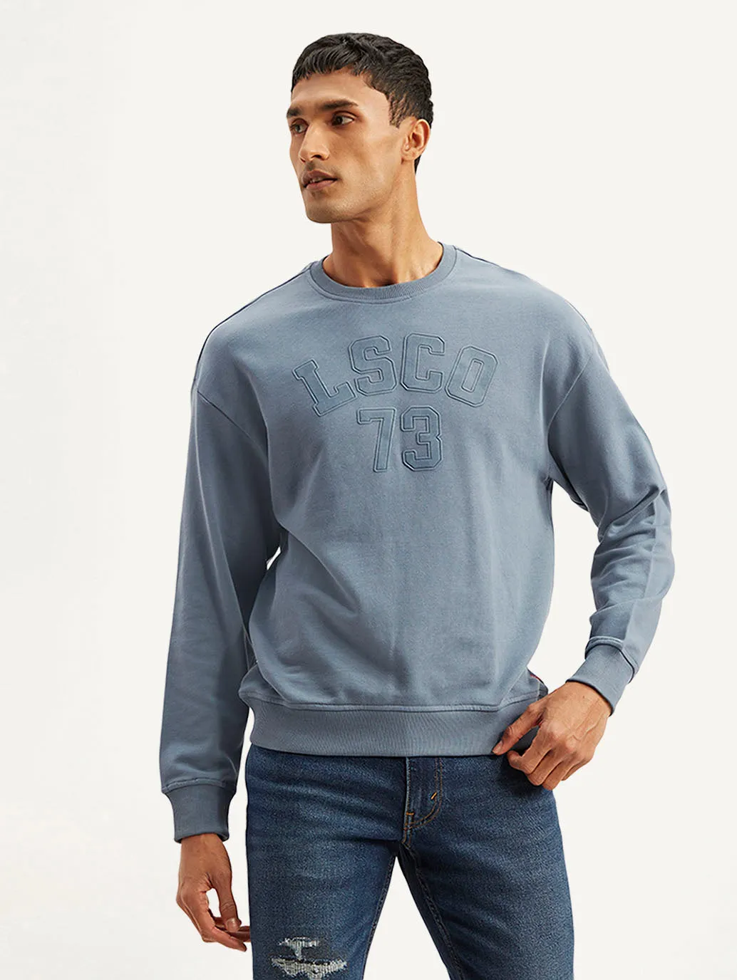 Men's Typographic Blue Crew Neck Sweatshirt