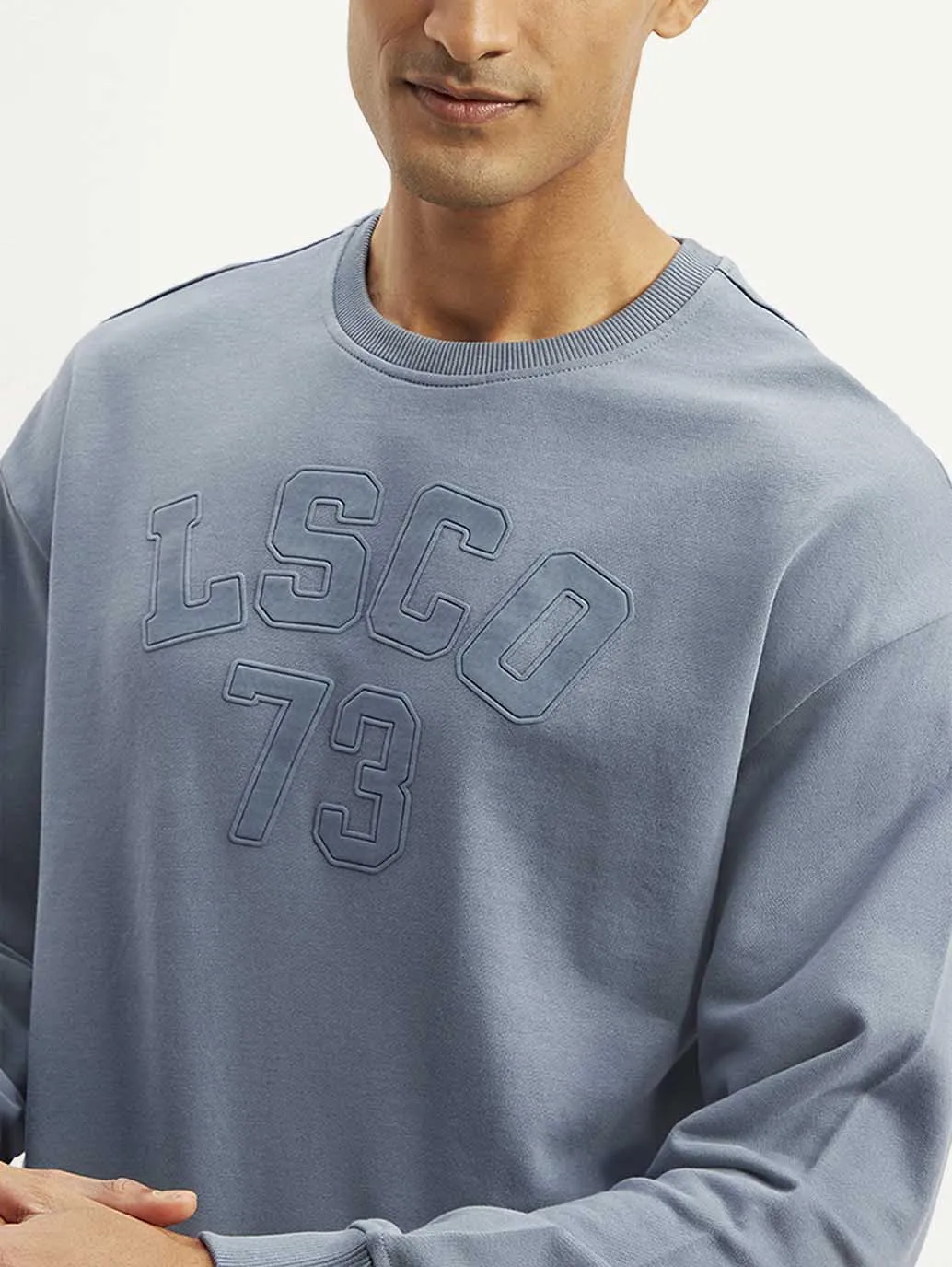 Men's Typographic Blue Crew Neck Sweatshirt