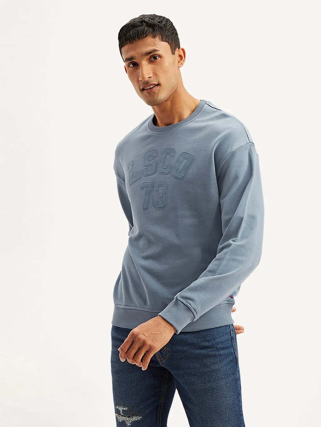 Men's Typographic Blue Crew Neck Sweatshirt