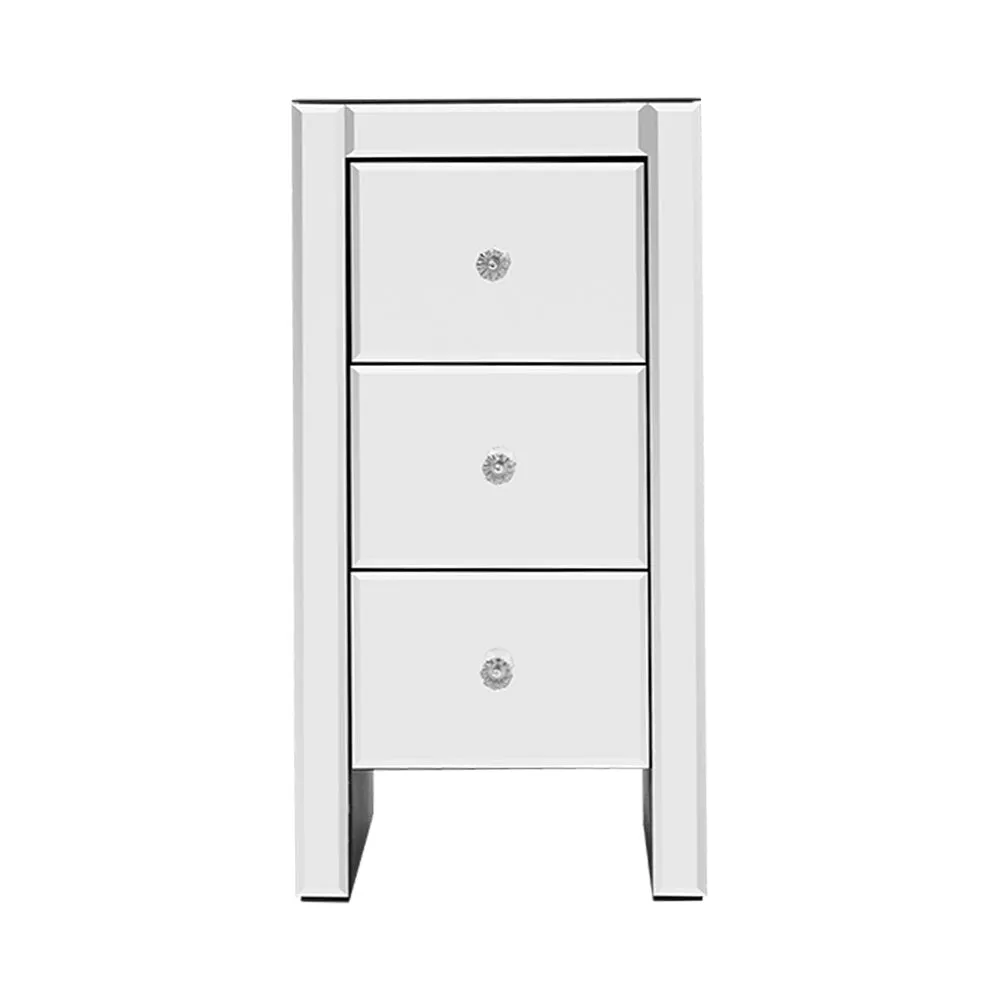 Mirrored Bedside table Drawers Furniture Mirror Glass Quenn Silver