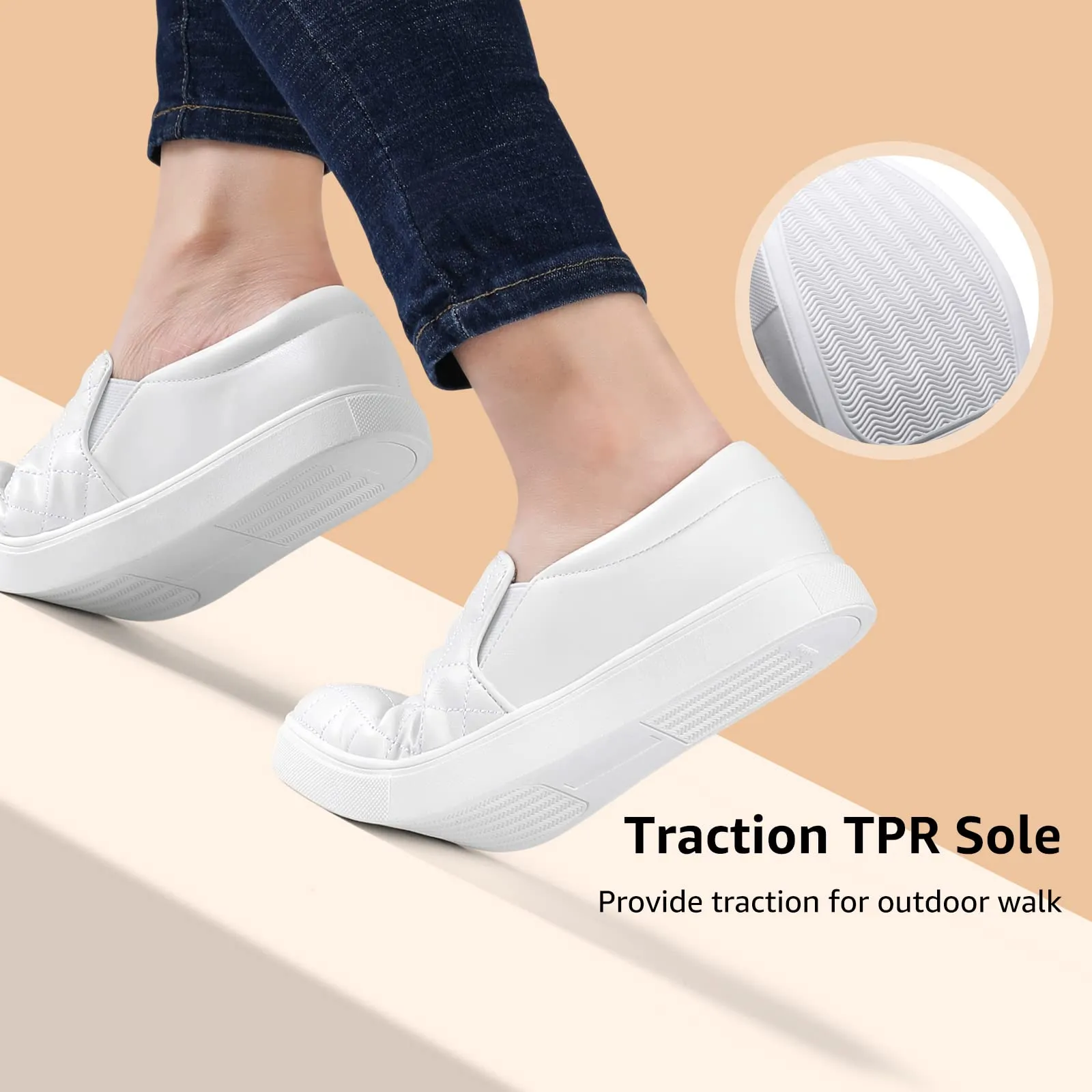 STQ Women's Fashion Sneakers Casual Slip On Shoes Comfort Nursing Shoes for Ladies White 8