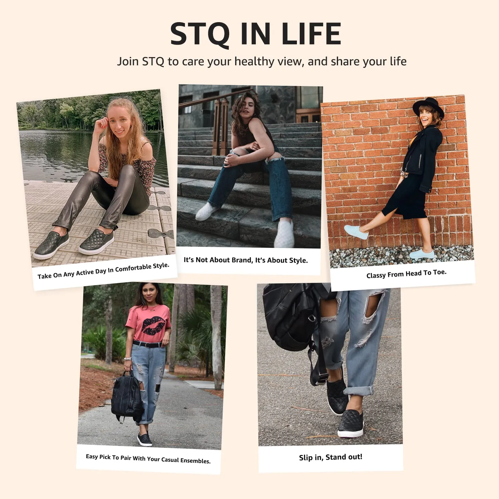 STQ Women's Fashion Sneakers Casual Slip On Shoes Comfort Nursing Shoes for Ladies White 8