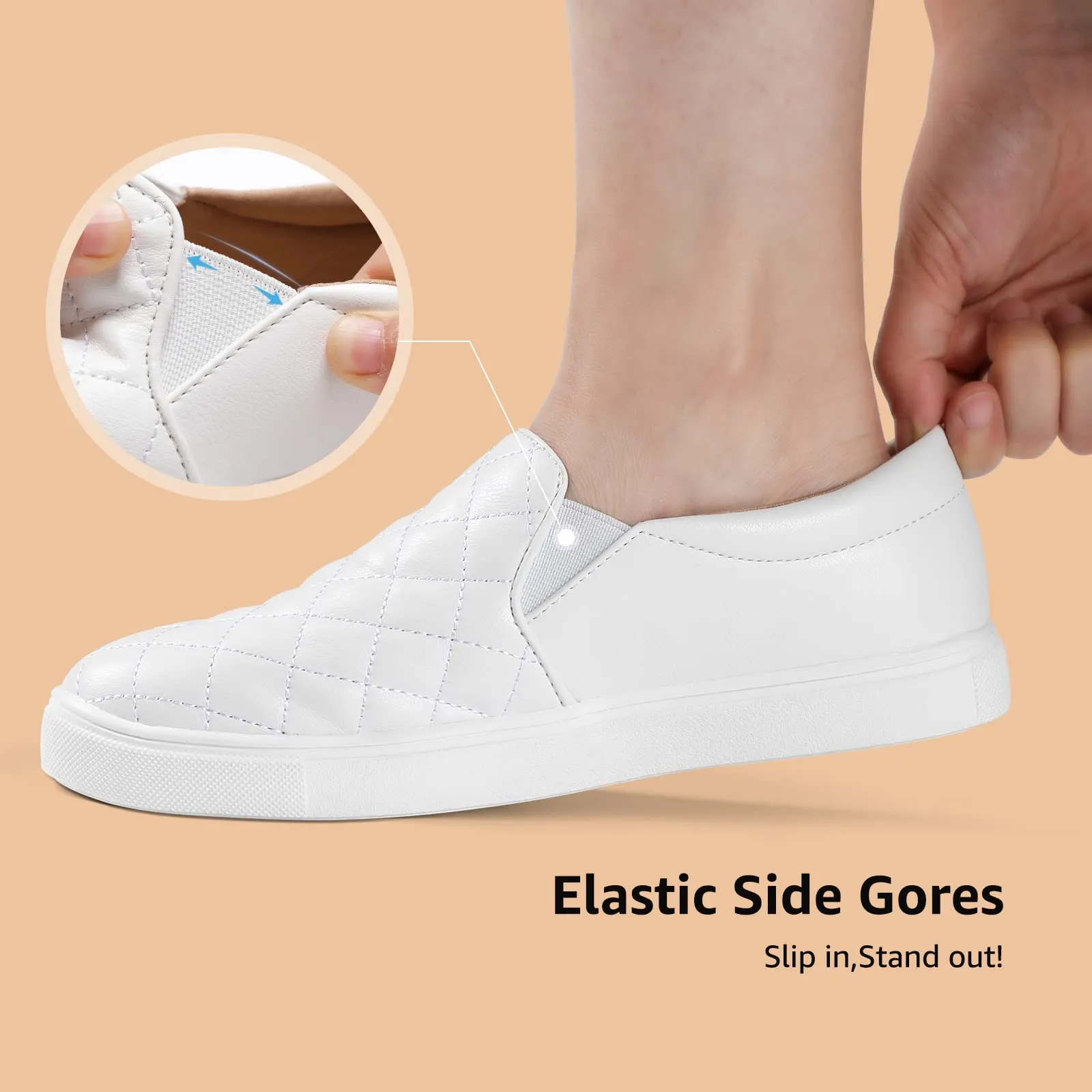 STQ Women's Fashion Sneakers Casual Slip On Shoes Comfort Nursing Shoes for Ladies White 8