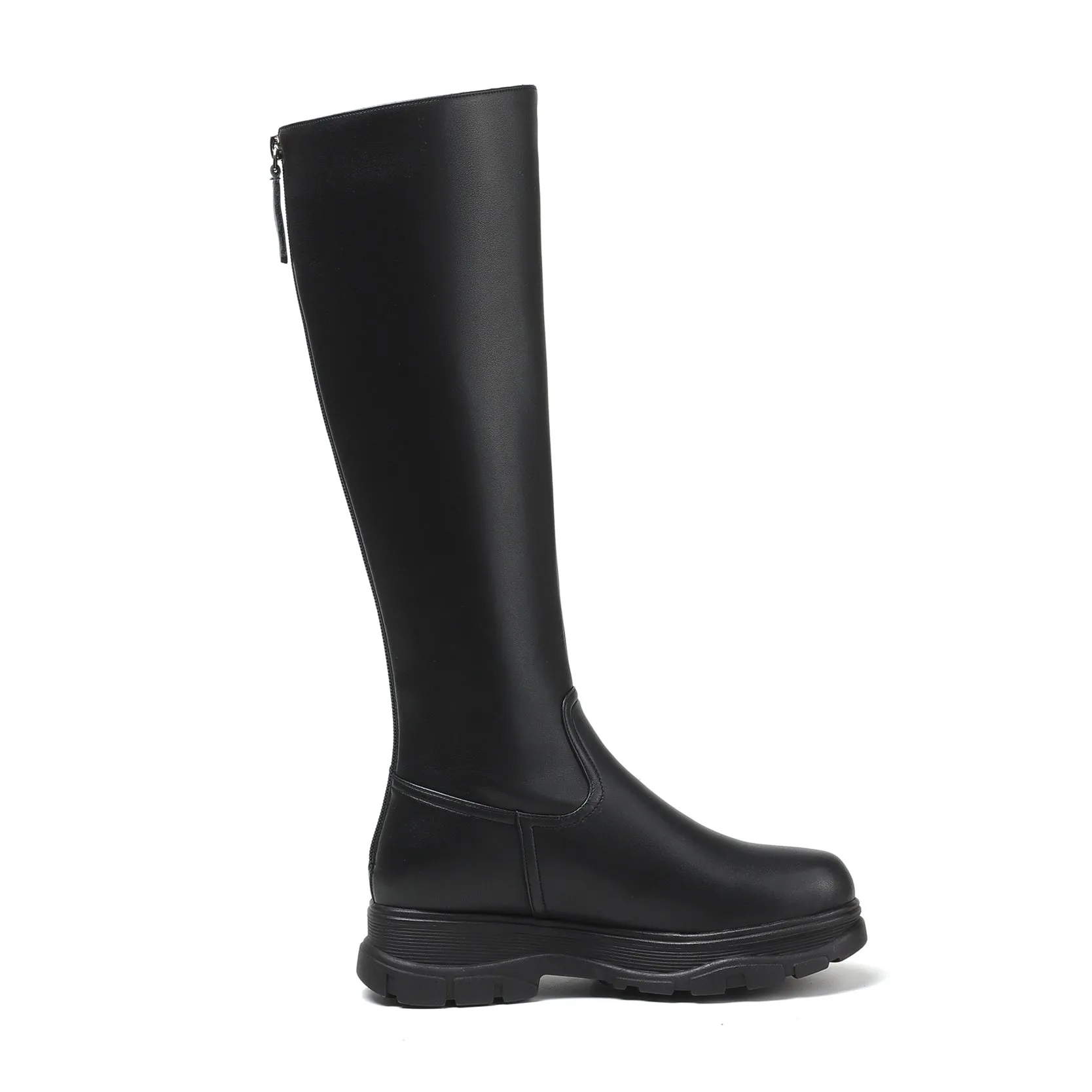 TinaCus Women's Genuine Leather Round Toe Handmade Zipper Classic Knee High Boots with Platform