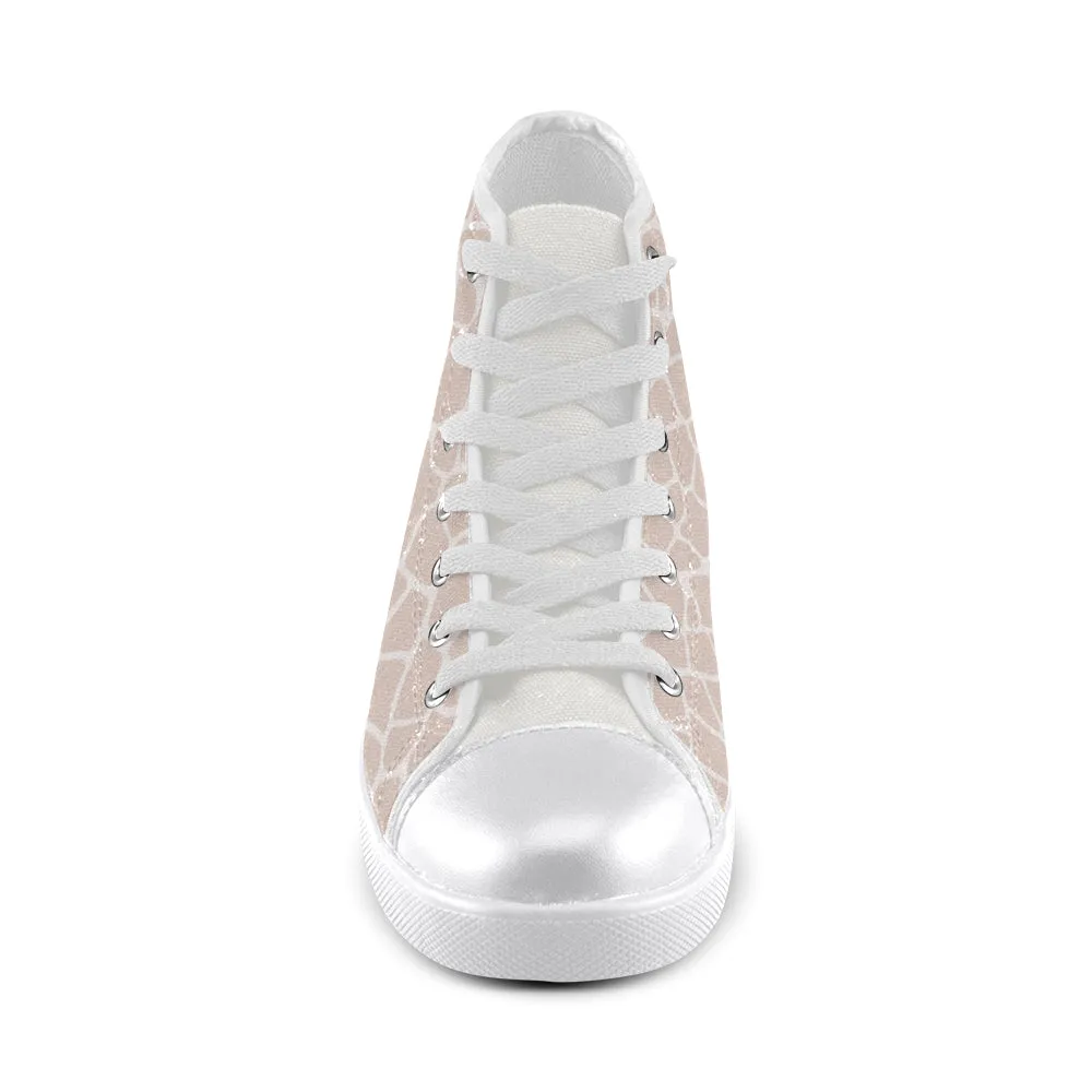 Women's Pink Giraffe Print High Top Canvas Shoes
