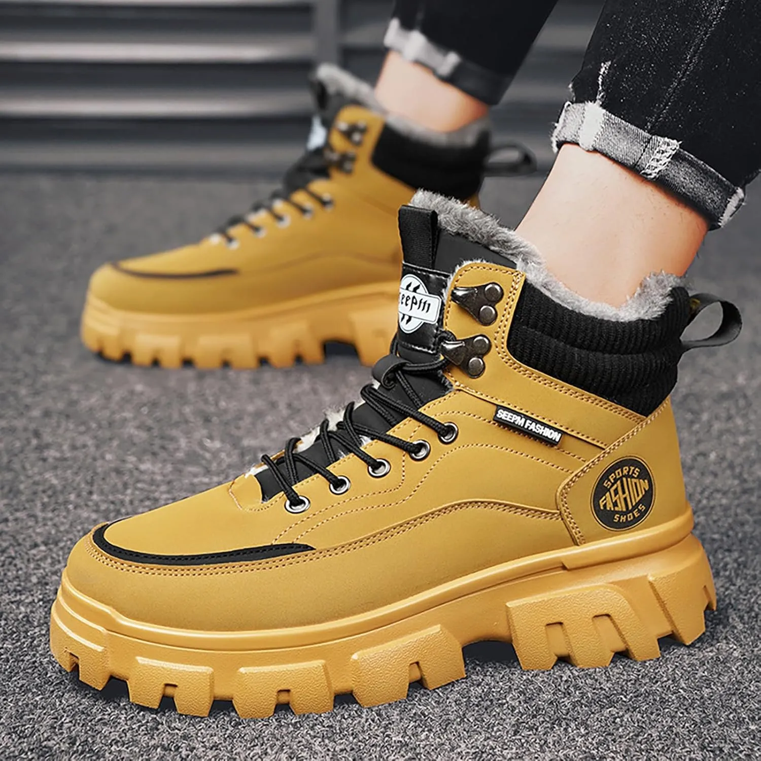 Work Boots for Men Soft Toe Hiking Sneakers Shoes with Fur Lined Women Safety Shoes Wide Width Waterproof Platform Botas Slip Resistant Hike Grounded Footwear
