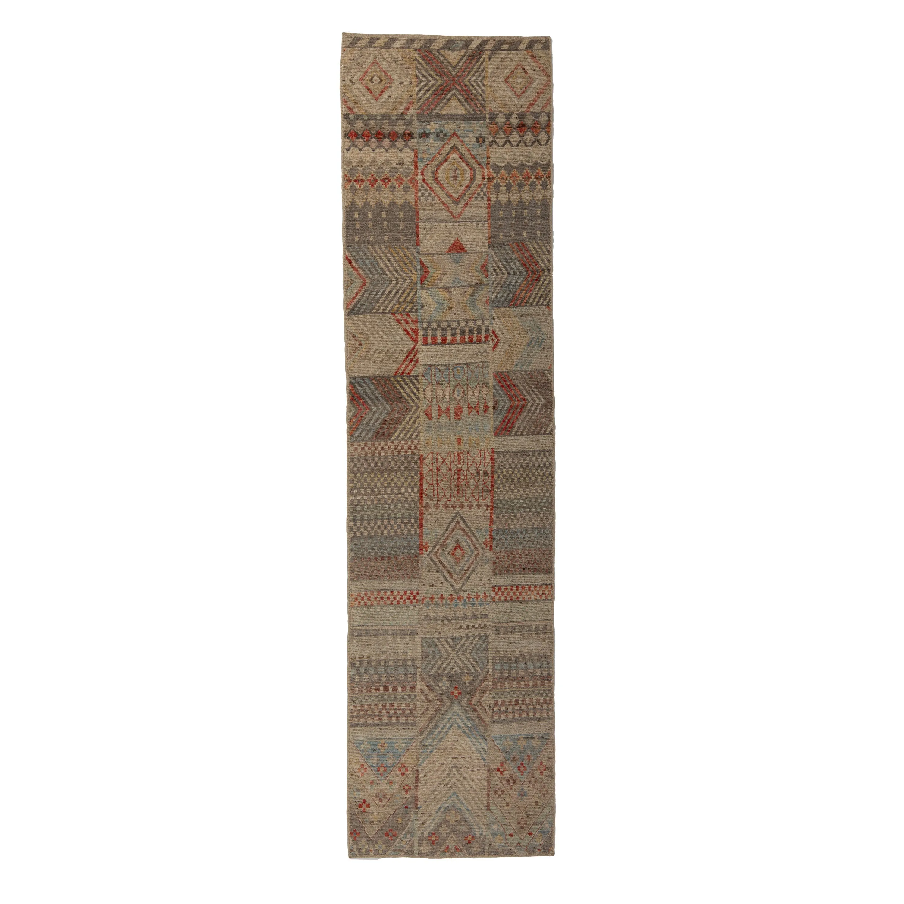 Zameen Patterned Modern Wool Runner - 3'2" x 12'5"