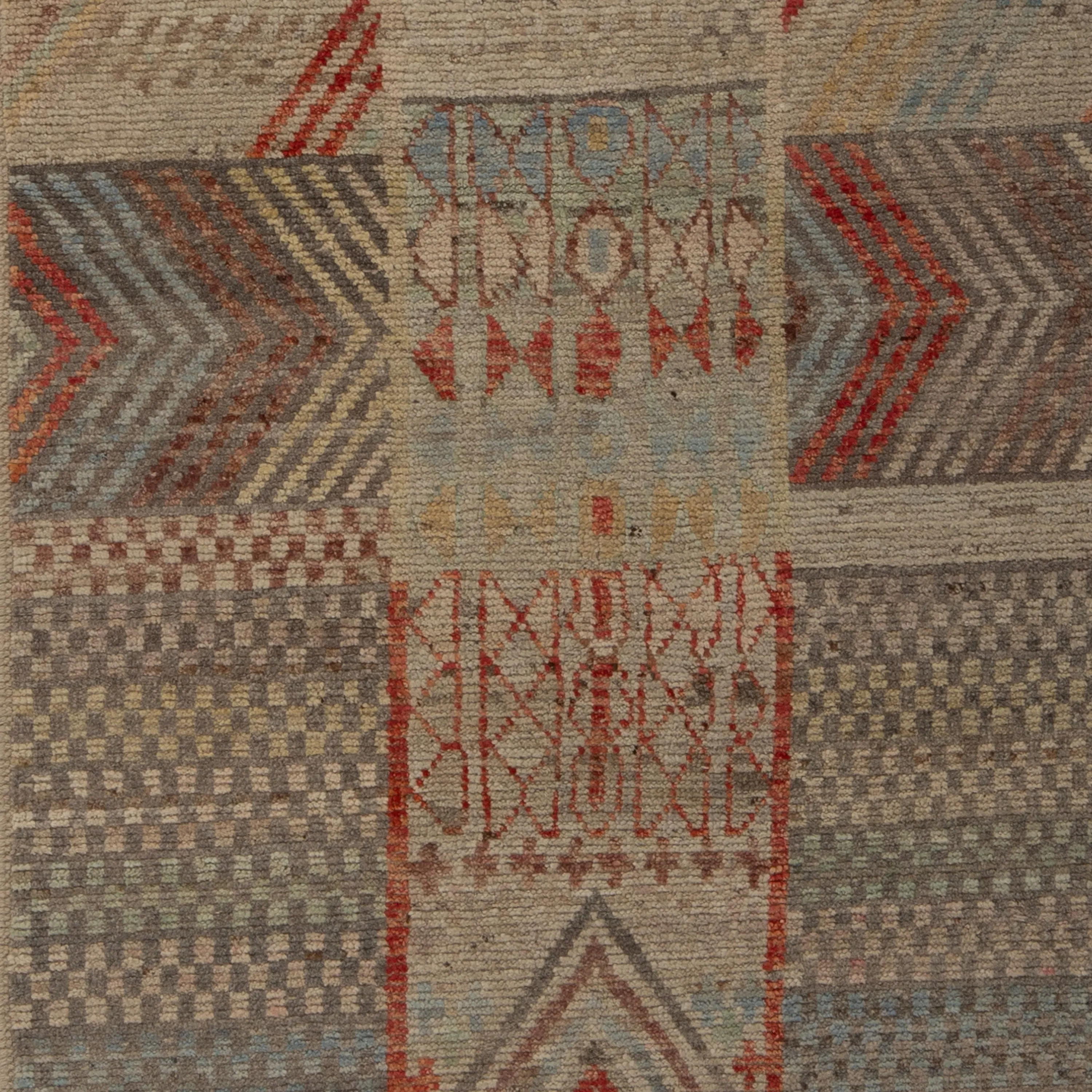 Zameen Patterned Modern Wool Runner - 3'2" x 12'5"